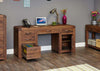 Image of the Baumhaus Shiro Walnut Twin Pedestal Home Office Desk (CDR06B) with drawer and door open