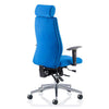 Rear angle of the Dynamic Onyx Ergonomic Executive Fabric Office Chair in Blue with optional headrest