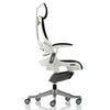 Side image of the Dynamic Zure Black Fabric White Frame Executive Office Chair with optional headrest