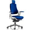 Dynamic Zure Stevia Blue Fabric White Frame Executive Office Chair with optional headrest