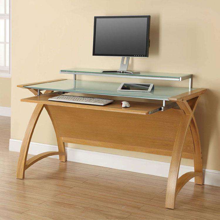 Jual Helsinki PC201 1300mm Curved Computer Desk Oak with White Glass