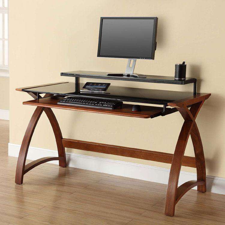 Jual Helsinki PC201 1300mm Curved Computer Desk Walnut with Black Glass