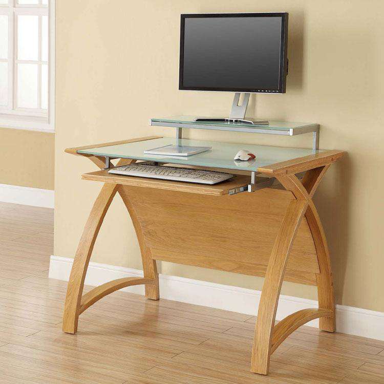 Jual Helsinki PC201 900mm Curved Computer Desk Oak with White Glass