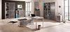 Image of the Maja Set+ Cupboard Combi in Platinum Grey and Grey Glass shown with other Set+ Office Furniture