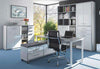 Image of the Maja Set+ Mobile Storage Unit in Platinum Grey and White Glass shown with other Set+ Office Furniture