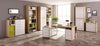Image of the Maja Set+ Low 2-Door Cupboard in Natural Oak and White Glass shown with other Set+ Office Furniture